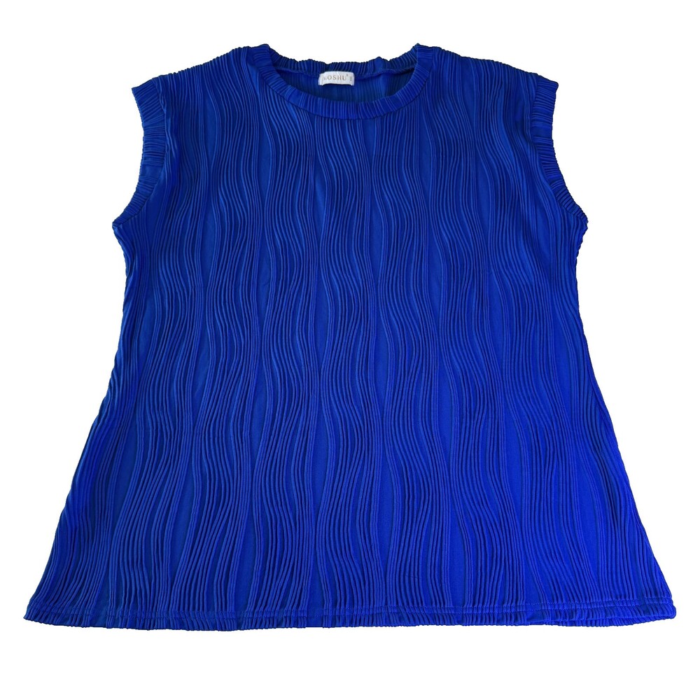 Moshu Royal Blue Textured/Ribbed/Embossed Women's Sleeveless Top, Sz XXL, Summer